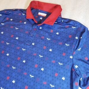 Fore Fathers Men's XL Flag Eagle Dog Tag Military Performance Golf Polo Shirt